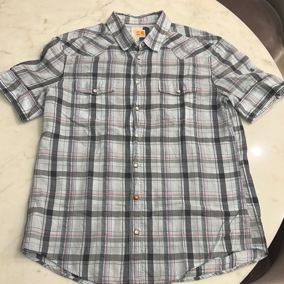 BOSS ORANGE Gray and Pink Casual Button Down Shirt - Picture 1 of 3